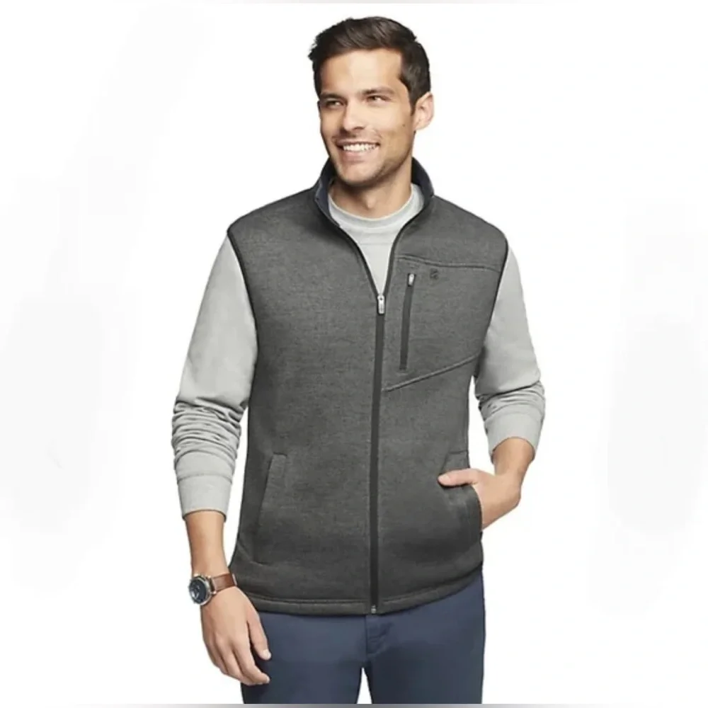 Izod Men's Gray Full Zip Sweater Vest EUC